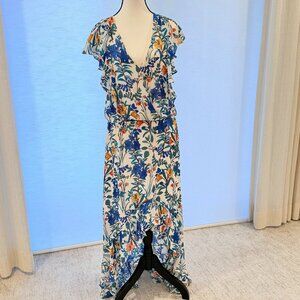 Parker Ivory Floral High Low Maxi Dress Size 10 Linen Blend